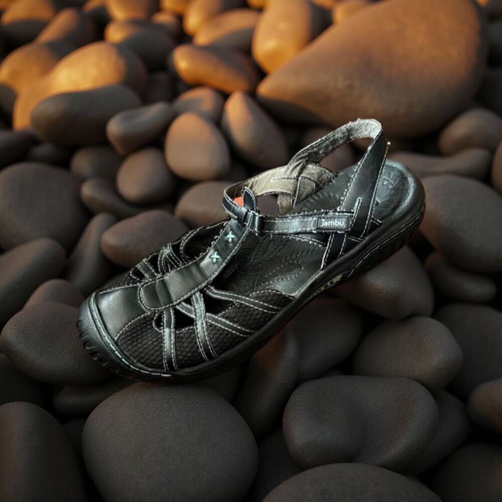 Jambu Cherry Sandals Leather Eco-Friendly Comfort Black Hiking Walking 8.5